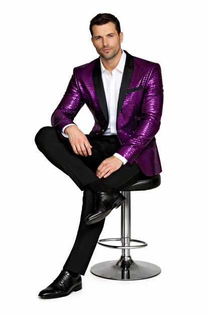 Men'S Purple Shiny Sequin Paisley 1 Button Blazer Dinner Jacket Sport Coat Jacket Sharkskin Flashy Stage Available In Peak Lapel - Image 4