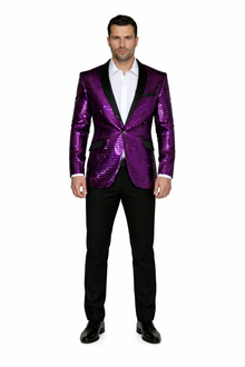 Men'S Purple Shiny Sequin Paisley 1 Button Blazer Dinner Jacket Sport Coat Jacket Sharkskin Flashy Stage Available In Peak Lapel