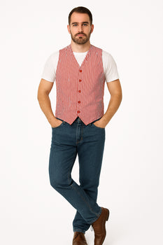 Men's Dark Navy Blue and White Stripe ~ Pinstripe Seersucker Sear sucker suit Vest Set - Image 33