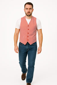 Men's Dark Navy Blue and White Stripe ~ Pinstripe Seersucker Sear sucker suit Vest Set