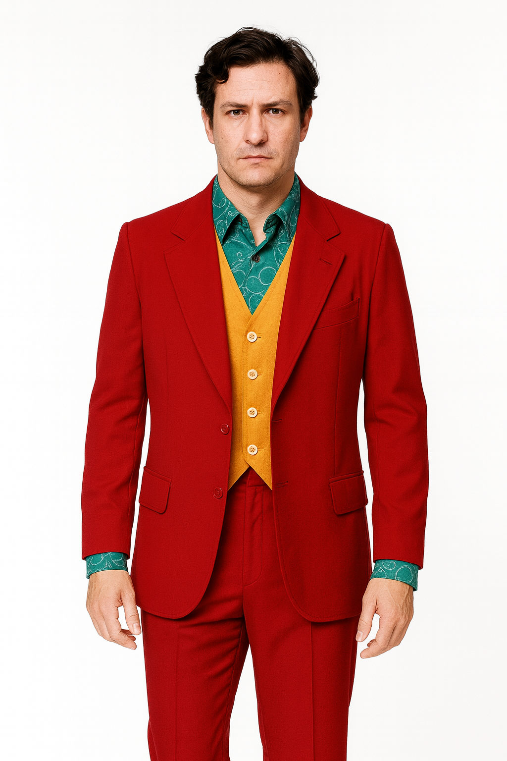 Men's Red Suit With Orange Vest Joker Custom