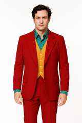Men's Red Suit With Orange Vest Joker Custom