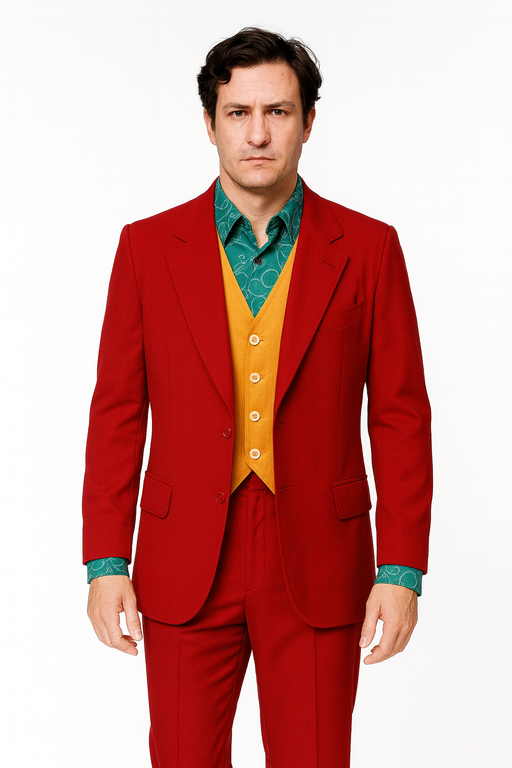 Men's Red Suit With Orange Vest Joker Custom