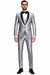 Men'S Shiny Sharkskin Tuxedo Silver Gray ~ Light Grey Black Lapel Two Toned Vested Tuxedo - Mens Grey And Black Tuxedo Wedding - Charcoal Grey Tuxedo