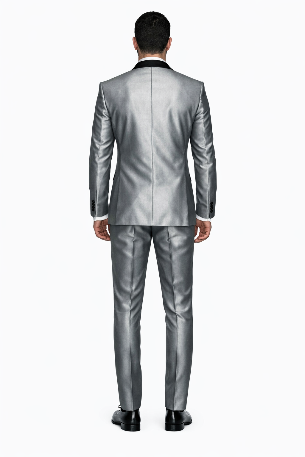 Silver Shiny Tuxedo Vested Suit - Sateen Sharkskin Fabric Groom Suit
