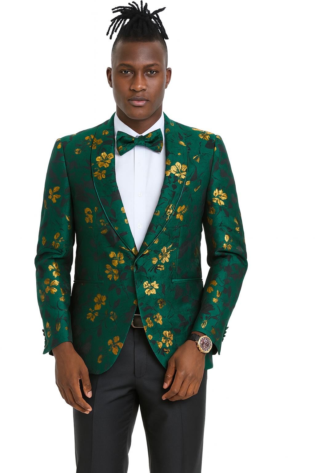 Men's slim fit hunter green and gold paisley prom and wedding tuxedo jacket - Image 8
