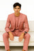 Men's 2 Button  Flap Front pockets Vested Salmon ~ Coral color Suit