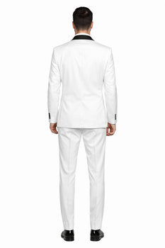 White Shiny Tuxedo Vested Suit - Sateen Sharkskin Fabric Groom Suit