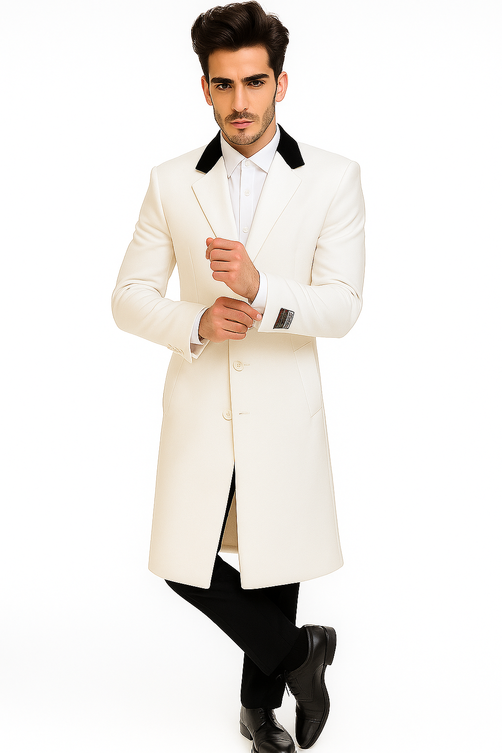 Mens Full Length and Cashmere Overcoat - Winter Topcoats - White Coat - Image 4