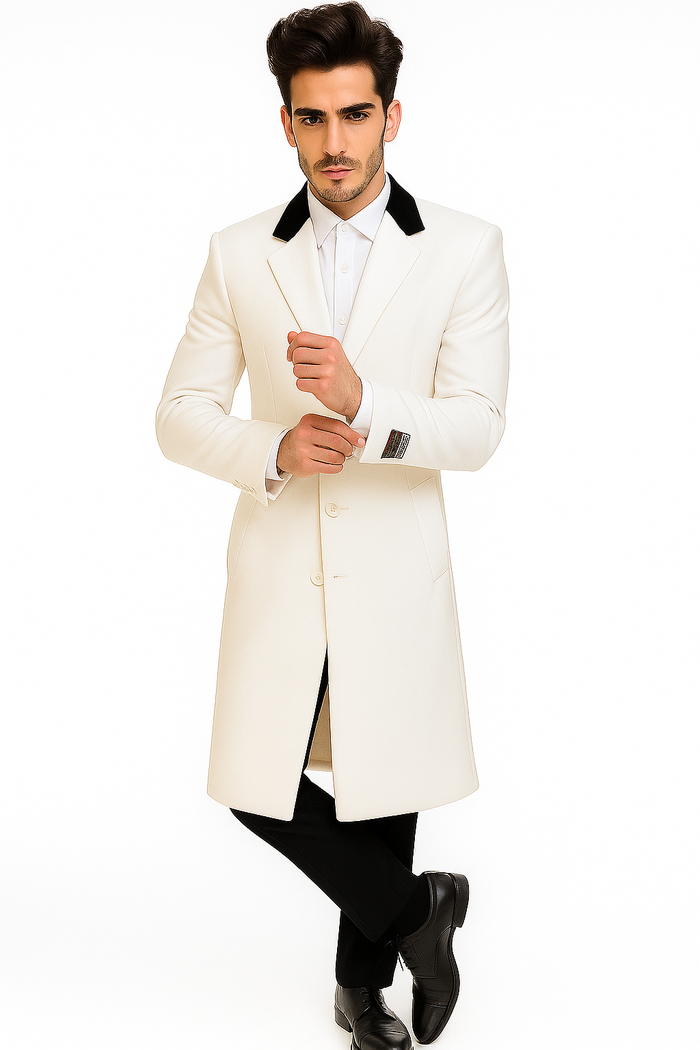 Mens Full Length and Cashmere Overcoat - Winter Topcoats - White Coat - Image 4