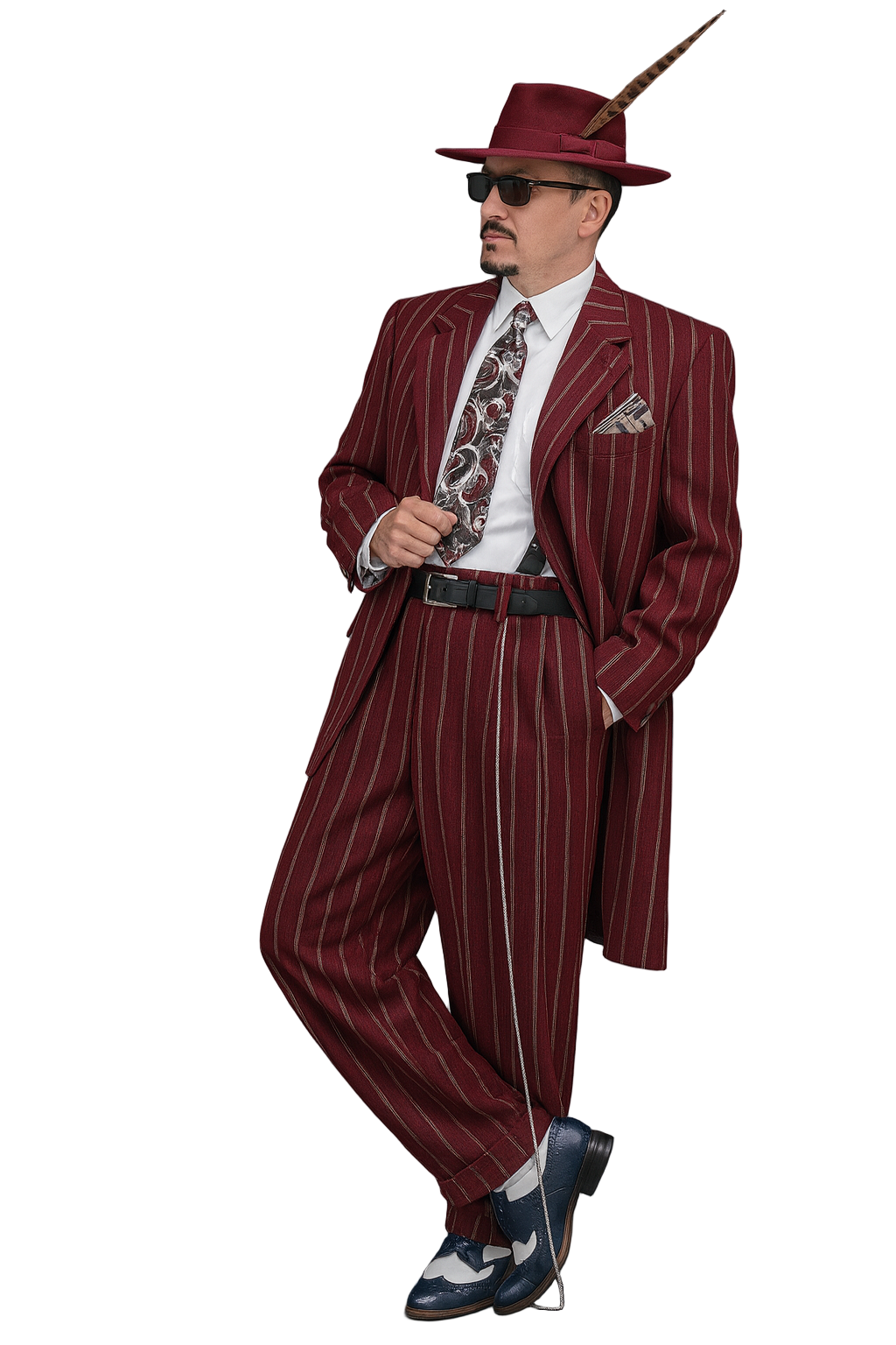 Burgundy Pinstripe Zoot Suit – 3 Piece 1920s/1930s Gangster Outfit (Jacket and Pants and Vest)  Vintage Fashion - Image 8
