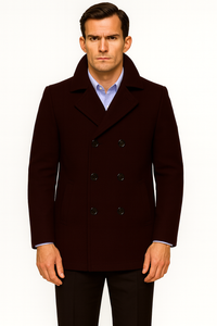 Men's Dark Brown  Wool Fabric Big and Tall Men's Peacoat
