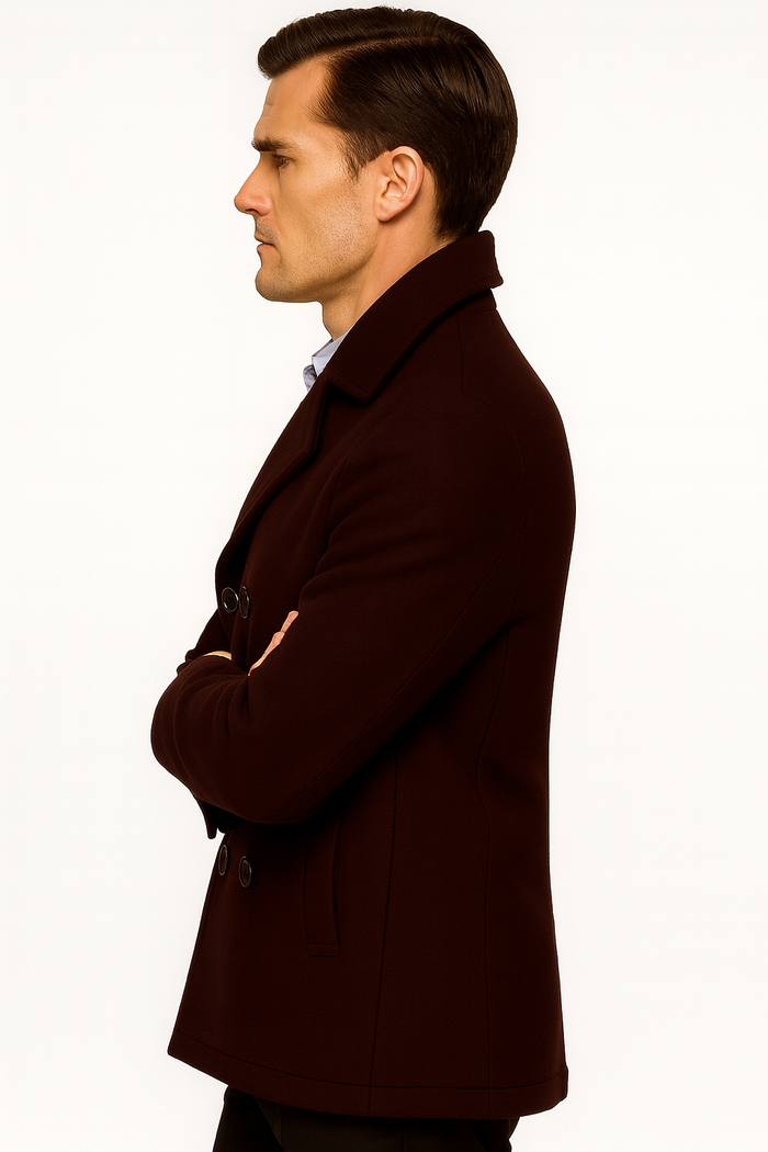 Men's Dark Brown  Wool Fabric Big and Tall Men's Peacoat - Image 7
