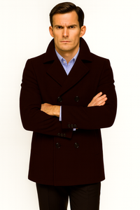 Men's Dark Brown  Wool Fabric Big and Tall Men's Peacoat