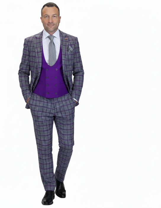 Statement Men's 3-Piece Modern Fit Suit – 100% Wool with Sleek Scoop Vest