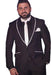 Black And White Trim Collar Shawl Lapel Tuxedo With Satin Trim Vested Suit