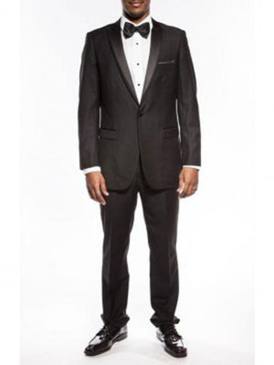 Slim Fit Tuxedo One Button Peak Framed Lapel Black