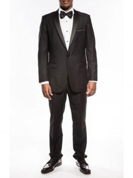 Slim Fit Tuxedo One Button Peak Framed Lapel Black