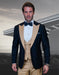 Mens Wool Vested Wide Contrast Peak Wedding Gold Tuxedo