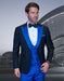 Mens Wool Vested Wide Contrast Peak Black and Royal Wedding Tuxedo