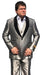 Men's Gray Besom Ticket Pocket Satin Shawl Lapel Jacket