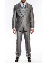 Men'S One Button Slim Fit Tuxedo Shawl Satin Trim Lapel Gray
