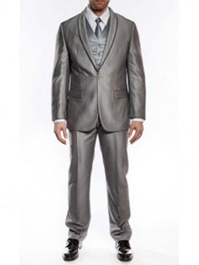 Men'S One Button Slim Fit Tuxedo Shawl Satin Trim Lapel Gray