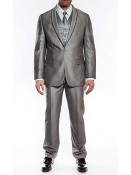 Men'S One Button Slim Fit Tuxedo Shawl Satin Trim Lapel Gray