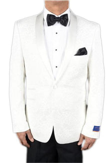 Men's Super 150's Viscose Blend 1 Button White Tuxedo Floral Pattern  Dinner Jacket