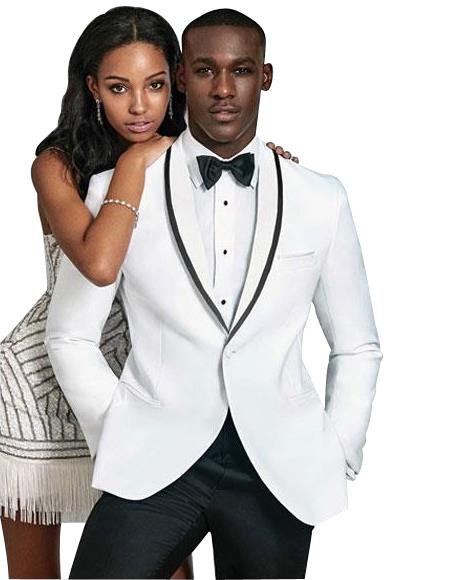 Men's Slim Fit 1 Button Shawl Lapel White Suit