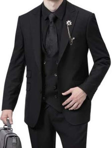 Mens 1920s Fashion Suit Black Peak Lapel Low Cut Vest