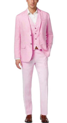 Alberto Nardoni Men'S Summer Baby Pink Color Linen Fabric Vested Three 3 Piece Suit Jacket + Vest+ Pants