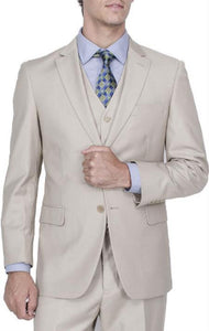 Men's 2-Button Front Vested Suit Solid Beige Affordable - Discounted Priced On Clearance Sale