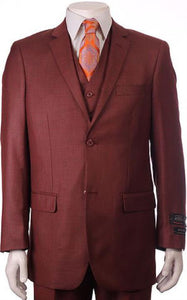 Men's 3 Pieces Pleated Pants Side Vents With Pattern Brick