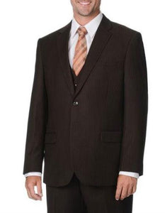 Men's Brown 2 button Mini Pinstripe Vested 3 Piece Suits