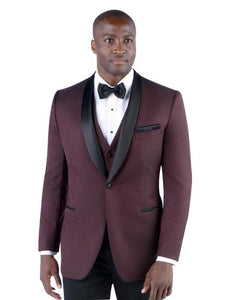 Men's 2 Button Slim Fit Burgundy ~ Wine ~ Shawl Lapel Burgundy Suit