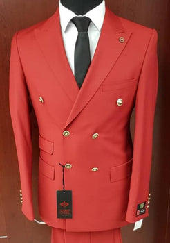 Mens 2 Button Double Breasted Suit Red
