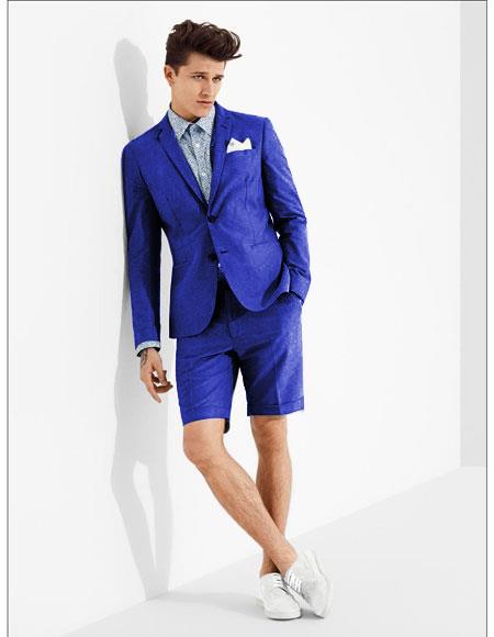 Men's summer business suits with shorts pants set (sport coat Looking)Indigo ~ Bright Blue