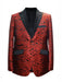 Men's 2 Button Paisley Designed Red Sport Coat Cheap Priced Blazer Jacket For Men Two Toned Tuxedo Mix With Black Dinner Jacket - Red Tuxedo