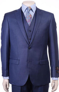 Men's Royal Blue Modern Sheen Sharkskin Design Suits