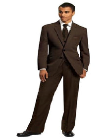 High Quality 2 Button Solid Brown Vested Suits 100% Men's 3 ~ Three Piece Suit On Sale