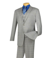 Men's 2 Buttons 3 Piece Side Vents Suit With Flat Front Pants Gray