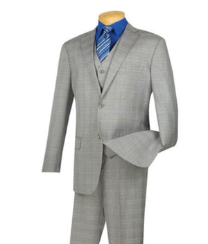 Men's 2 Buttons 3 Piece Side Vents Suit With Flat Front Pants Gray