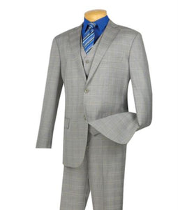 Men's 2 Buttons 3 Piece Side Vents Suit With Flat Front Pants Gray