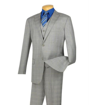 Men's 2 Buttons 3 Piece Side Vents Suit With Flat Front Pants Gray