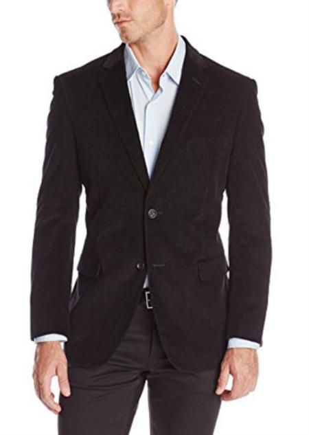 Men's Two-button corduroy Jacket Sport Coat Black