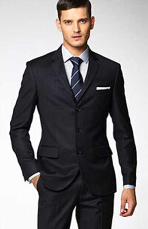 Men'S 3 Button Fitted Slim Fit Wool Suit Flat Front Pants Side Vented Available In Black Or Charcoal Or Dark Navy Blue Suit For Men