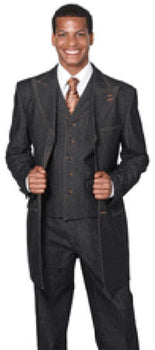 Men's Wide Leg 3 Piece Black Jean Fashion Suit