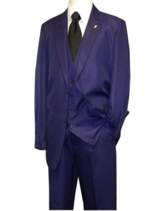 Mens Suits Brand 3 Piece Fashion Suits Vett Vested Solid Purple