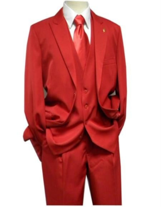 Mens Red Matching Suit Brand Vest 3 Piece Suits